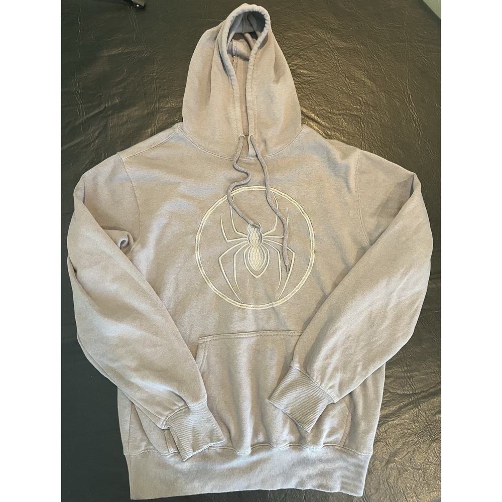 Marvel SpiderMan Hoodie Sweatshirt Gray Embroidered Logo Men's Size Medium